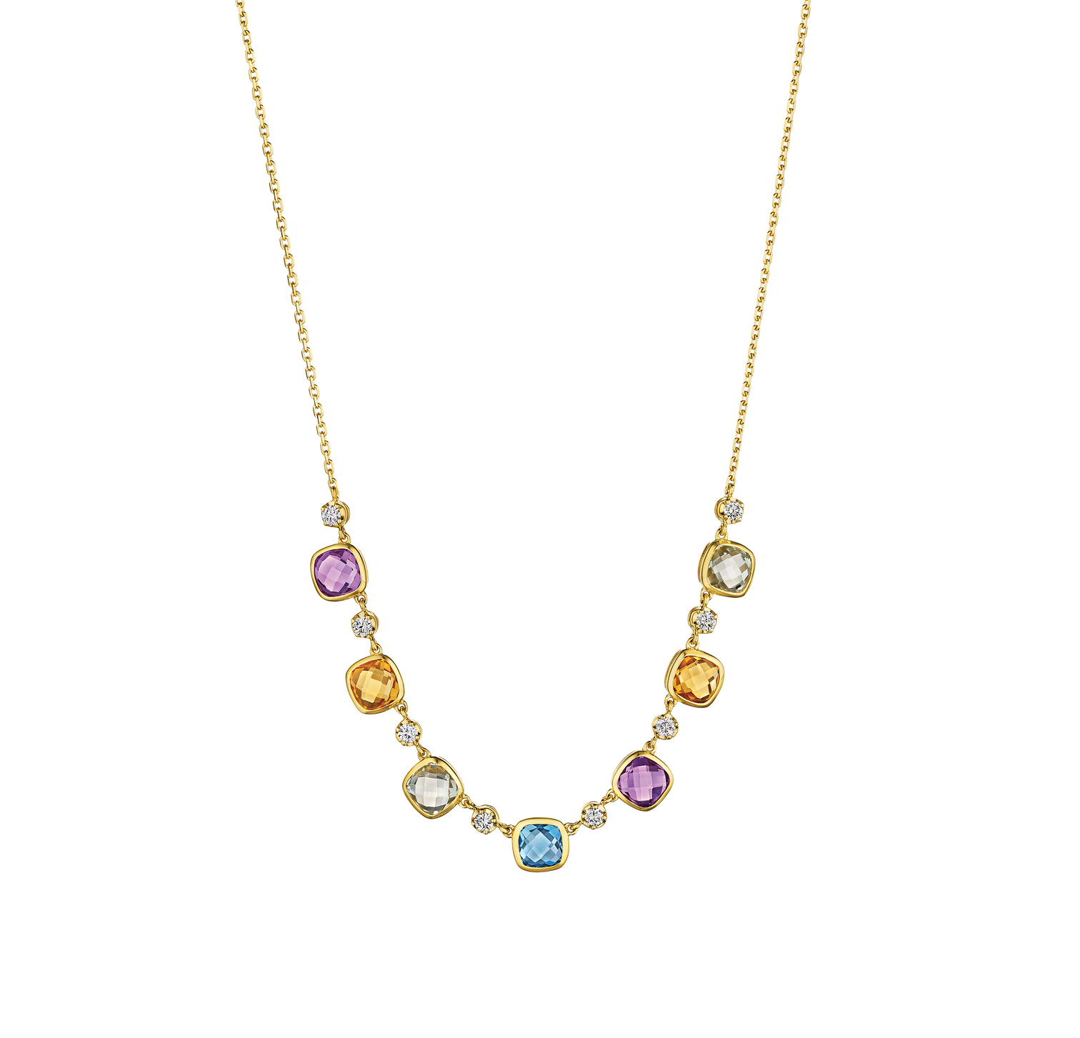 14K Yellow Gold Fancy Sapphire Necklace with Diamonds